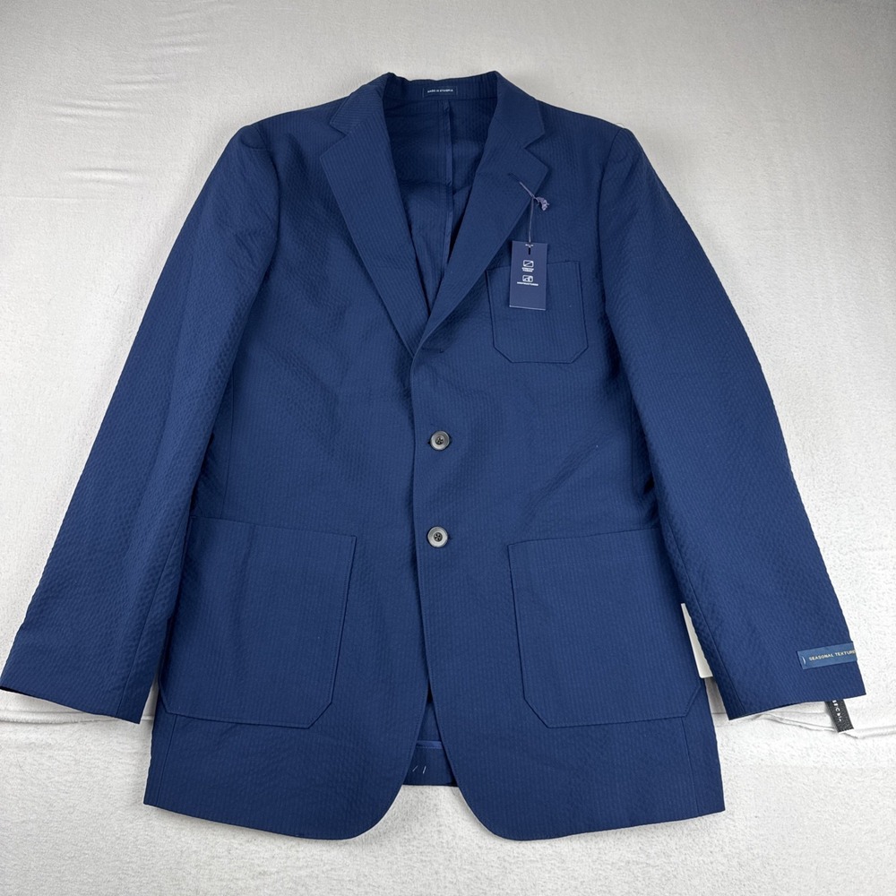 New! Stafford Mens Navy Seersucker Unstructured Blazer 40R lightweight preppy